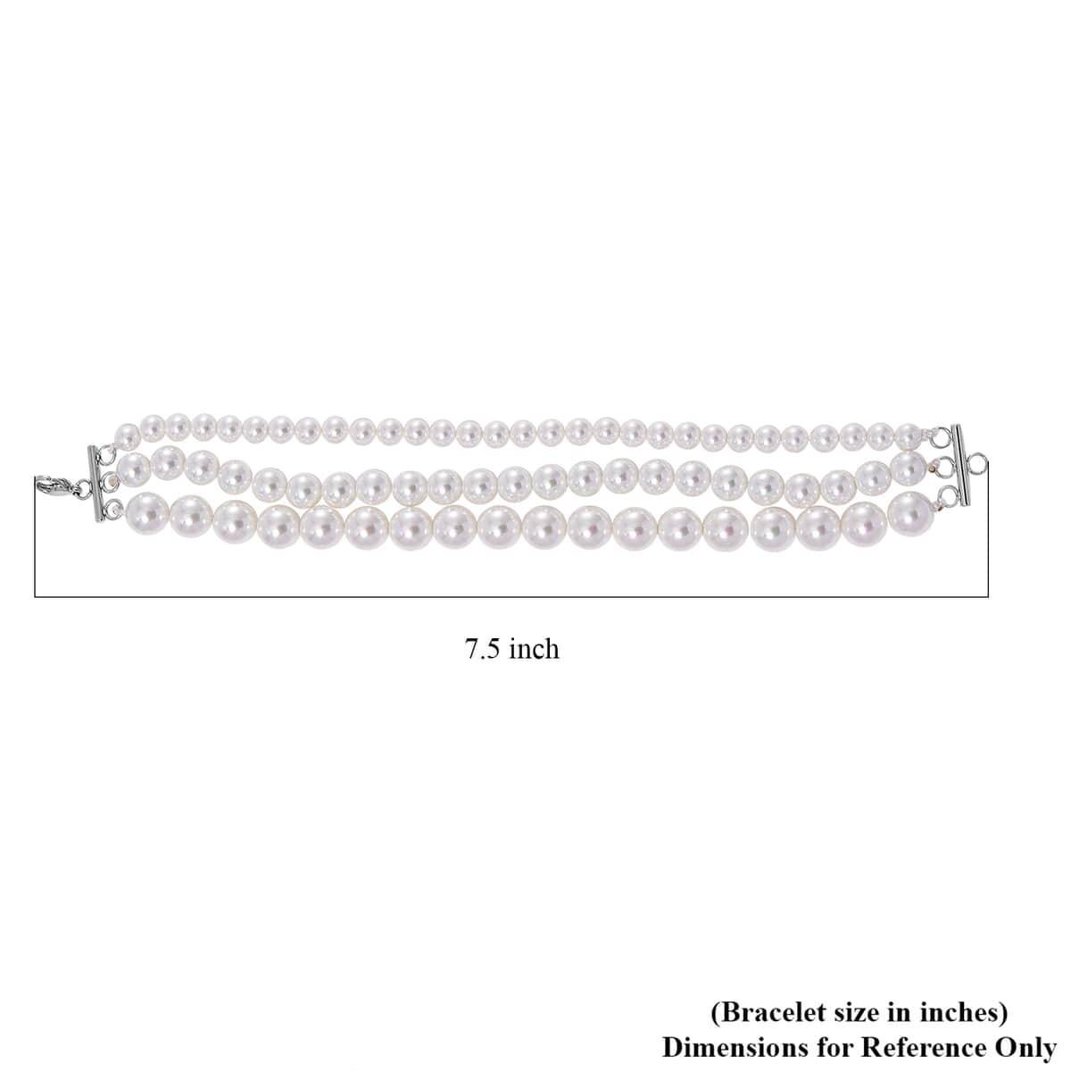 Doorbuster White Shell Pearl Three-Row Beaded Bracelet in Stainless Steel (7.50 In) image number 3