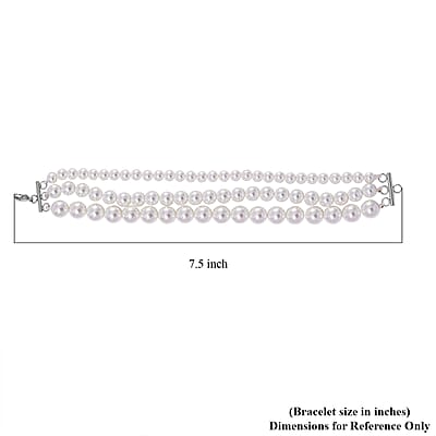 White Shell Pearl Three-Row Beaded Bracelet in Stainless Steel (7.50 In)