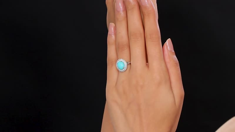 Lagoon Turquoise, Moissanite Ring in Rhodium Over Sterling Silver (Size 10.0) 2.80 ctw