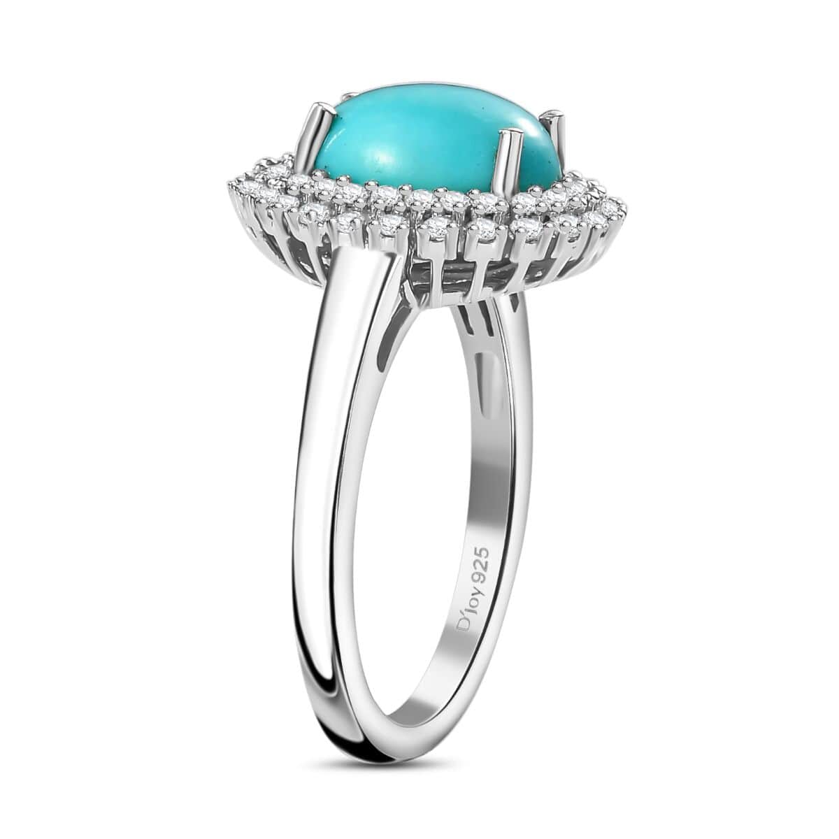 Sleeping Beauty Turquoise and Moissanite 2.80 ctw Double Halo Ring in Rhodium Over Sterling Silver (Size 10.0) (Del. in 10-12 Days) image number 3