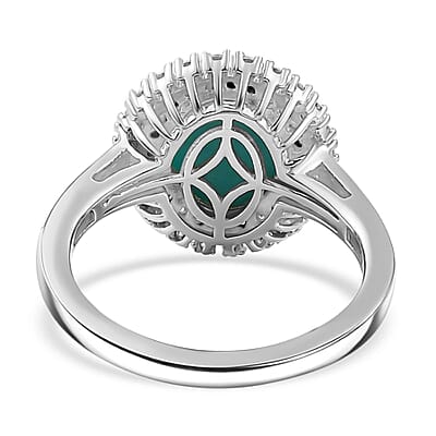 D'Joy Sleeping Beauty Turquoise and Moissanite 2.80 ctw Double Halo Ring in Rhodium Over Sterling Silver (Size 10.0) (Del. in 10-12 Days)