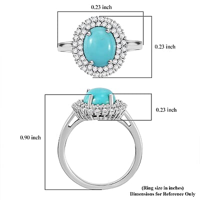 D'Joy Sleeping Beauty Turquoise and Moissanite 2.80 ctw Double Halo Ring in Rhodium Over Sterling Silver (Size 10.0) (Del. in 10-12 Days)