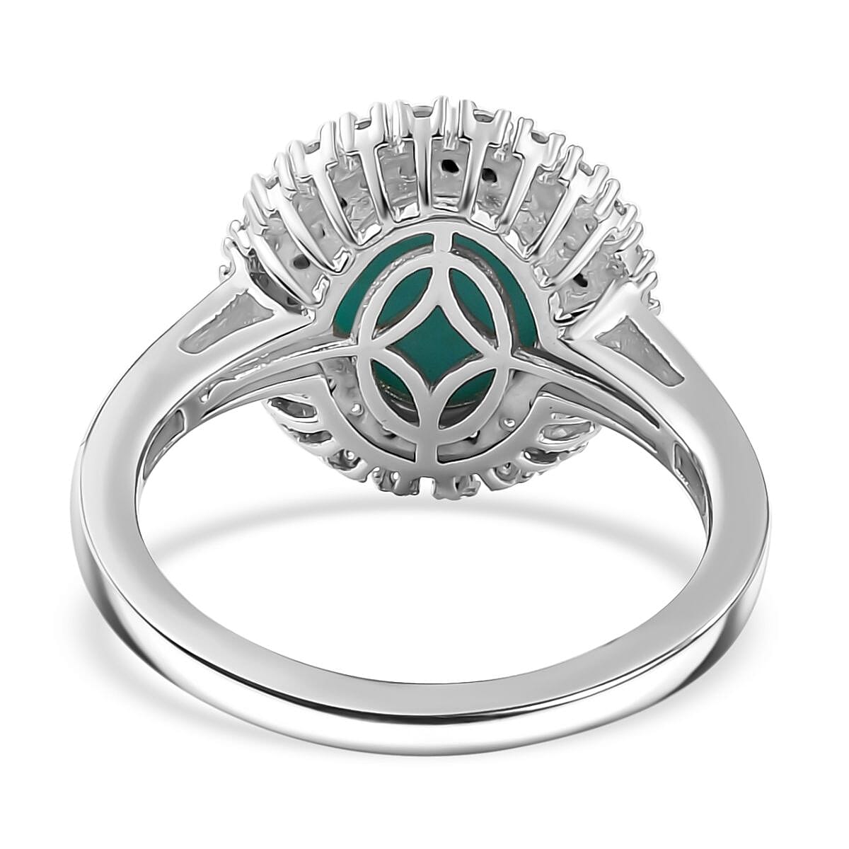 D'Joy Sleeping Beauty Turquoise and Moissanite 2.80 ctw Double Halo Ring in Rhodium Over Sterling Silver (Size 7.0) (Del. in 10-12 Days) image number 4