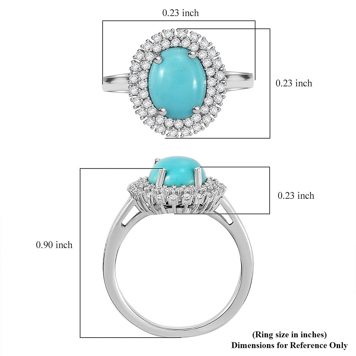 D'Joy Sleeping Beauty Turquoise and Moissanite 2.80 ctw Double Halo Ring in Rhodium Over Sterling Silver (Size 7.0) (Del. in 10-12 Days) image number 5
