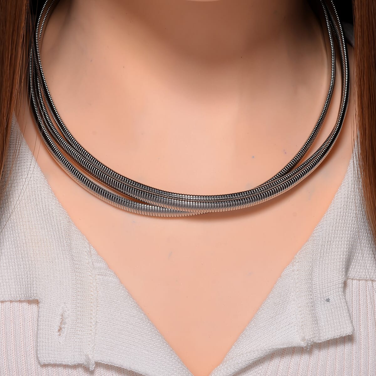 Triple Strand Choker Necklace in Stainless Steel 16-20 Inches image number 1