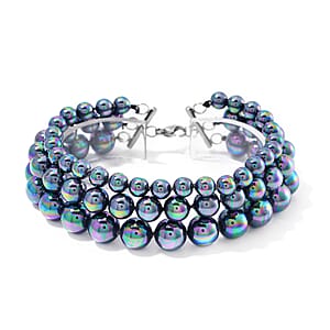 Tahitian Color Shell Pearl Three-Row Bracelet in Stainless Steel (7.50 In)