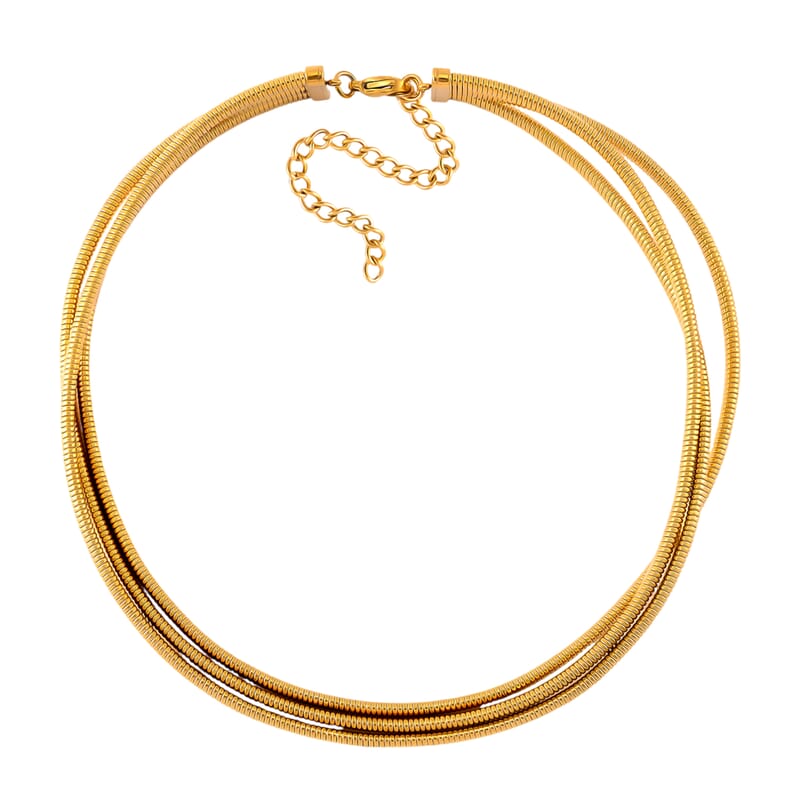Triple Strand Choker Necklace in ION Plated YG Stainless Steel 16-20 Inches