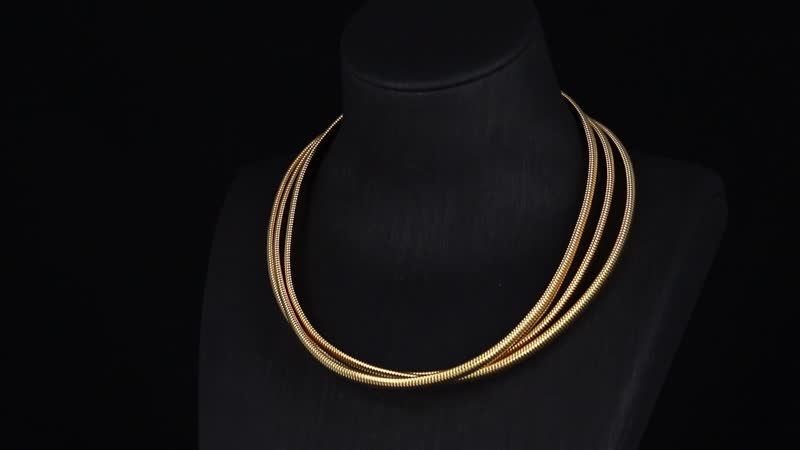 Triple Strand Choker Necklace in ION Plated YG Stainless Steel 16-20 Inches