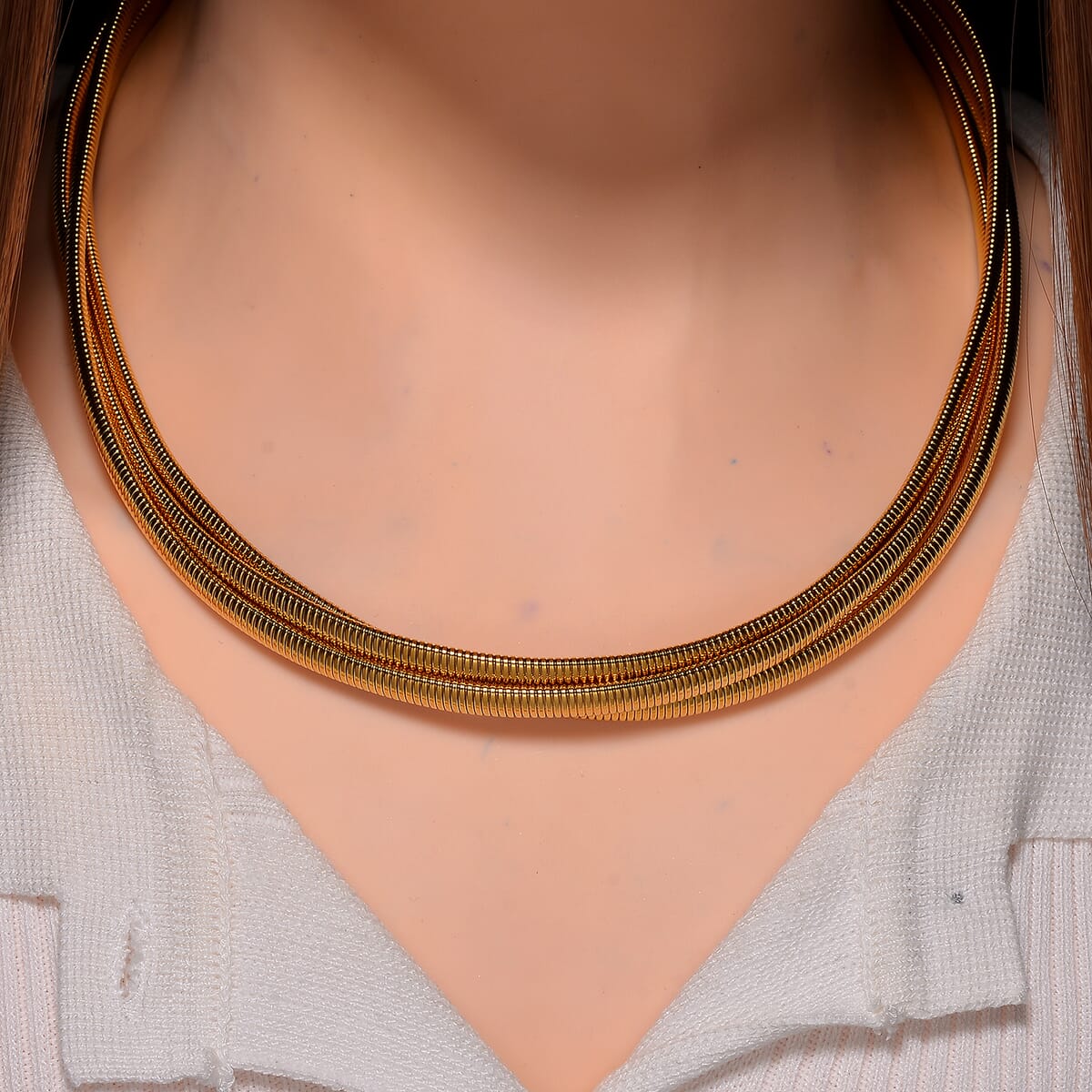 Triple Strand Choker Necklace in ION Plated YG Stainless Steel 16-20 Inches image number 1