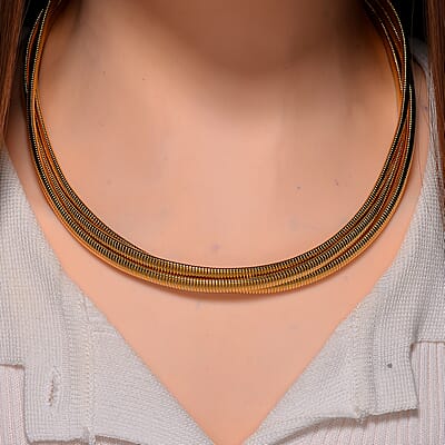 Triple Strand Choker Necklace in ION Plated YG Stainless Steel 16-20 Inches