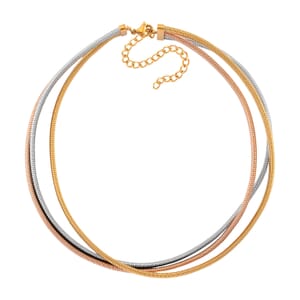 Triple Strand Choker Necklace in ION Plated YRG and Stainless Steel 16-20 Inches