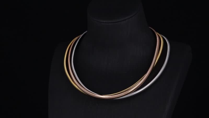 Triple Strand Choker Necklace in ION Plated YRG and Stainless Steel 16-20 Inches