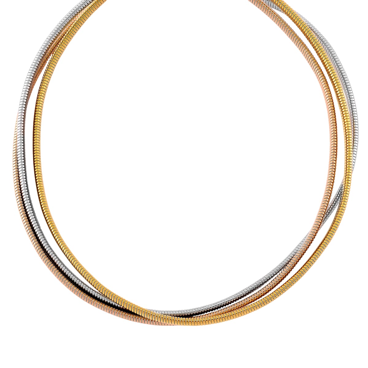 Triple Strand Choker Necklace in ION Plated YRG and Stainless Steel 16-20 Inches image number 2