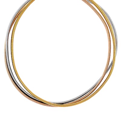 Triple Strand Choker Necklace in ION Plated YRG and Stainless Steel 16-20 Inches