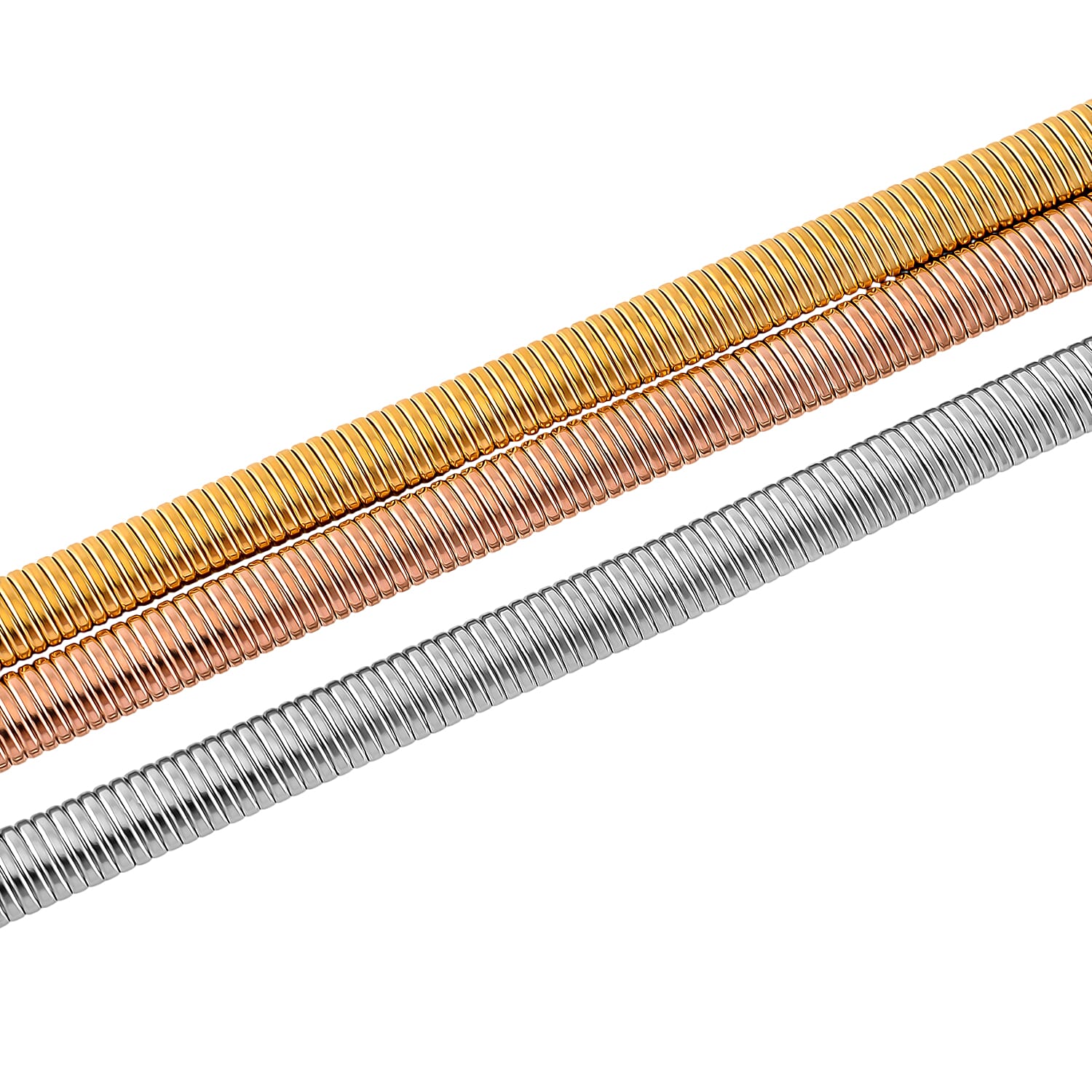 Triple Strand Choker Necklace in ION Plated YRG and Stainless Steel 16-20 Inches