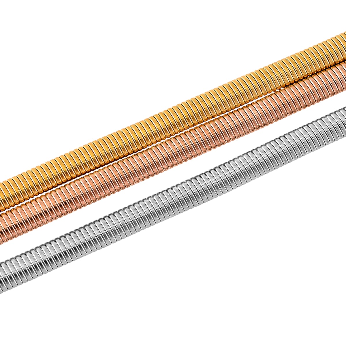 Triple Strand Choker Necklace in ION Plated YRG and Stainless Steel 16-20 Inches image number 4