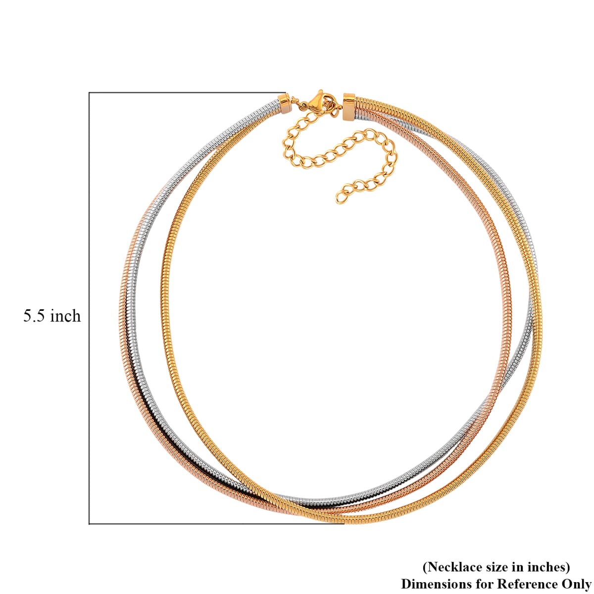 Triple Strand Choker Necklace in ION Plated YRG and Stainless Steel 16-20 Inches image number 5