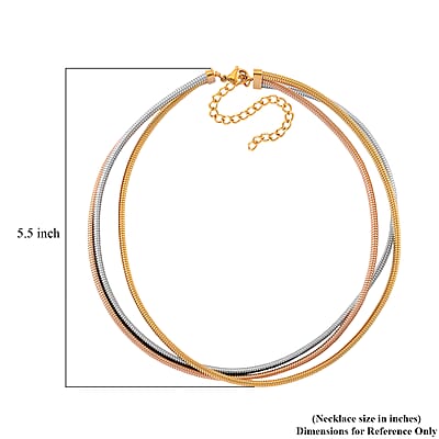 Triple Strand Choker Necklace in ION Plated YRG and Stainless Steel 16-20 Inches