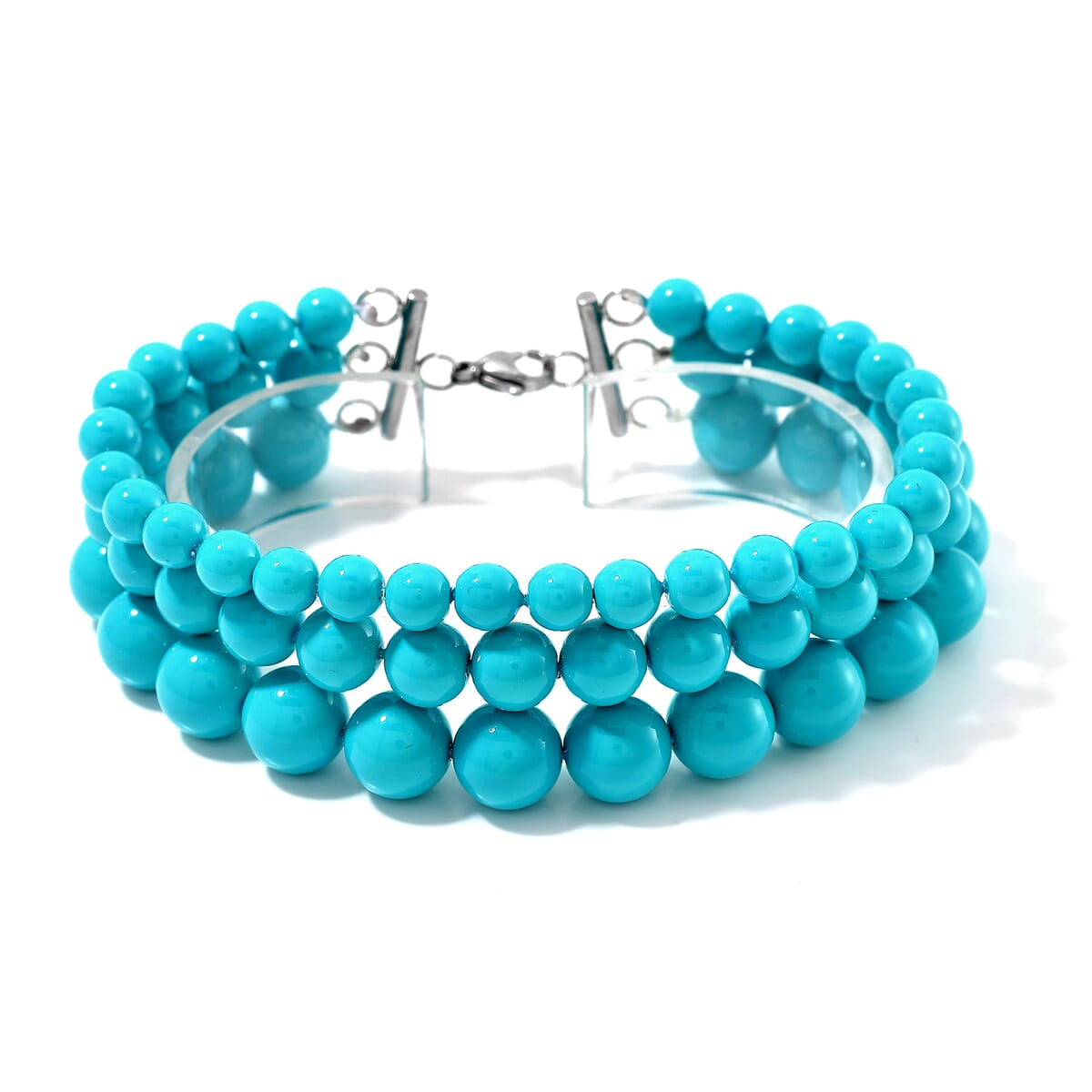 Sleeping Beauty Color Shell Pearl Three-Row Bracelet in Stainless Steel (7.50 In) image number 0