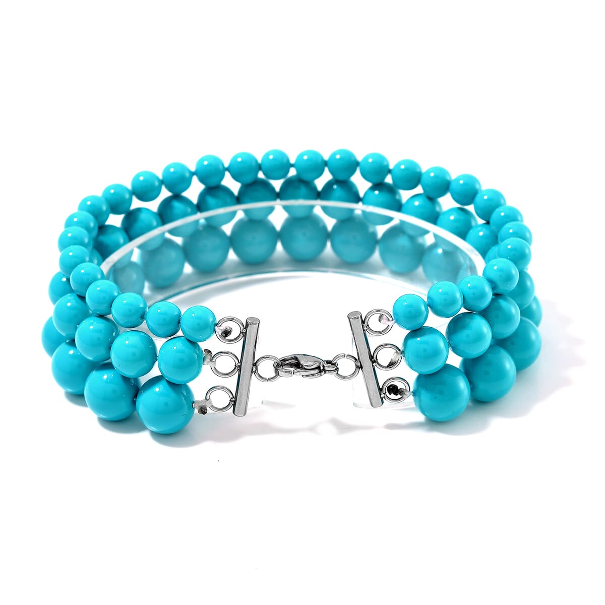 Sleeping Beauty Color Shell Pearl Three-Row Bracelet in Stainless Steel (7.50 In) image number 2