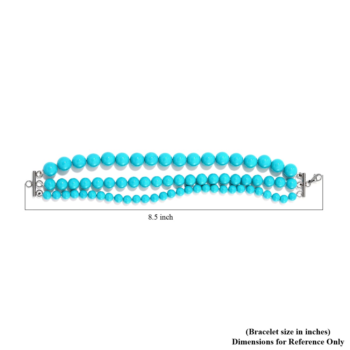 Sleeping Beauty Color Shell Pearl Three-Row Bracelet in Stainless Steel (7.50 In) image number 3