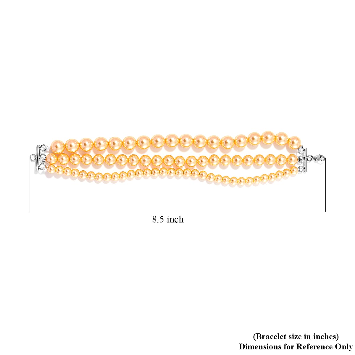 Golden Color Shell Pearl Three-Row Bracelet in Stainless Steel (7.50 In) image number 3