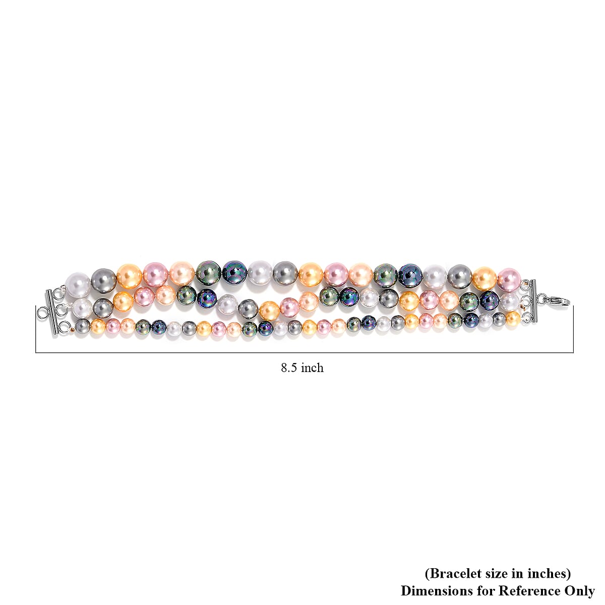 Multi Color Shell Pearl Three-Row Bracelet in Stainless Steel (7.50 In) image number 4