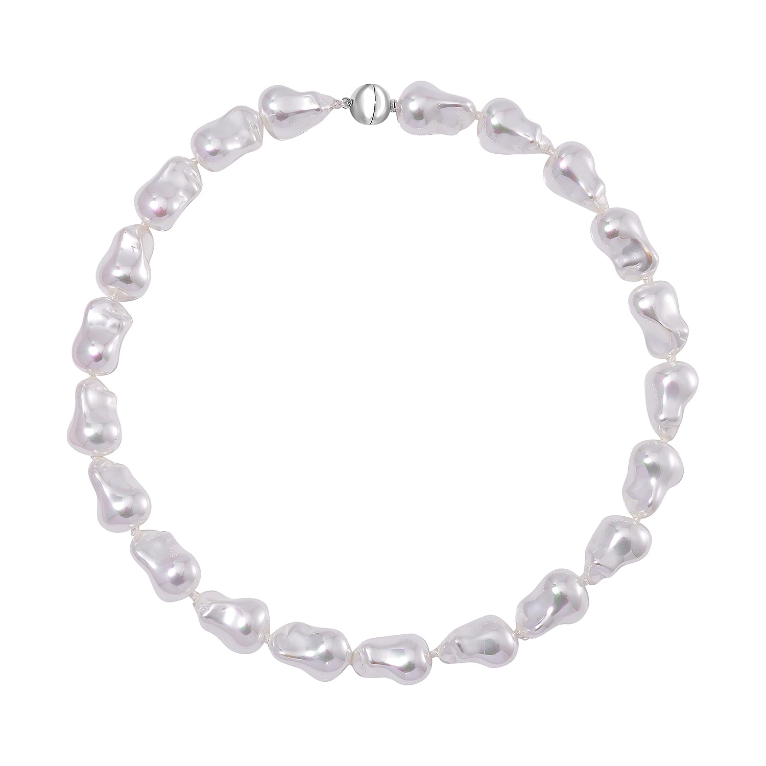 White Shell Pearl Necklace 20 Inches in Stainless Steel