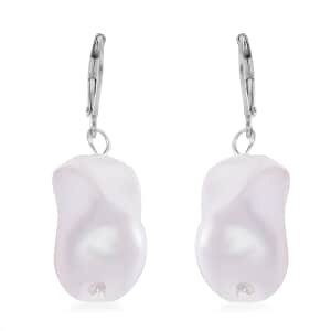 Doorbuster White Shell Pearl Lever Back Earrings in Stainless Steel