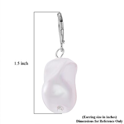 White Shell Pearl Lever Back Earrings in Stainless Steel