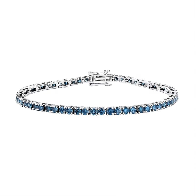 Luxuriant Lab Grown Blue Diamond (IR) VS 5.00 ctw Bracelet in Rhodium Over Sterling Silver (7.25 In)