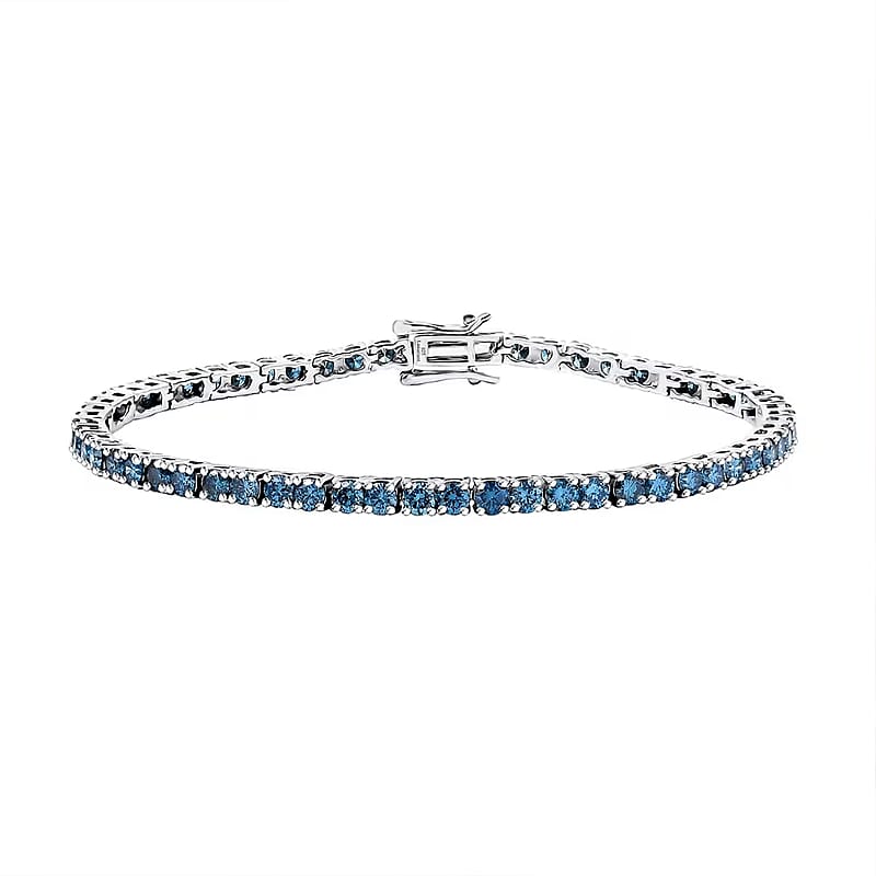 Luxuriant Lab Grown Blue Diamond (IR) VS 5.00 ctw Bracelet in Rhodium Over Sterling Silver (7.25 In)
