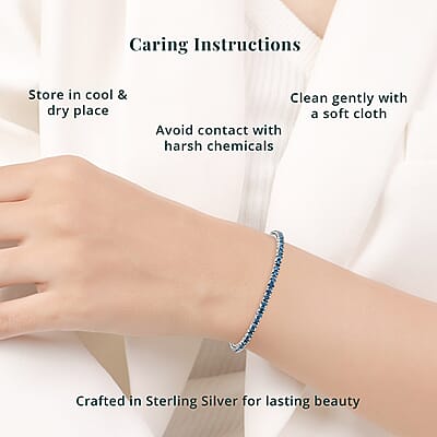 Luxuriant Lab Grown Blue Diamond (IR) VS 5.00 ctw Bracelet in Rhodium Over Sterling Silver (7.25 In)