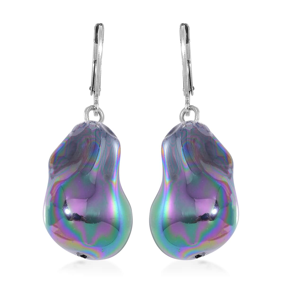 Doorbuster Peacock Color Shell Pearl Lever Back Earrings in Stainless Steel image number 0