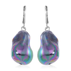 Doorbuster Peacock Color Shell Pearl Lever Back Earrings in Stainless Steel