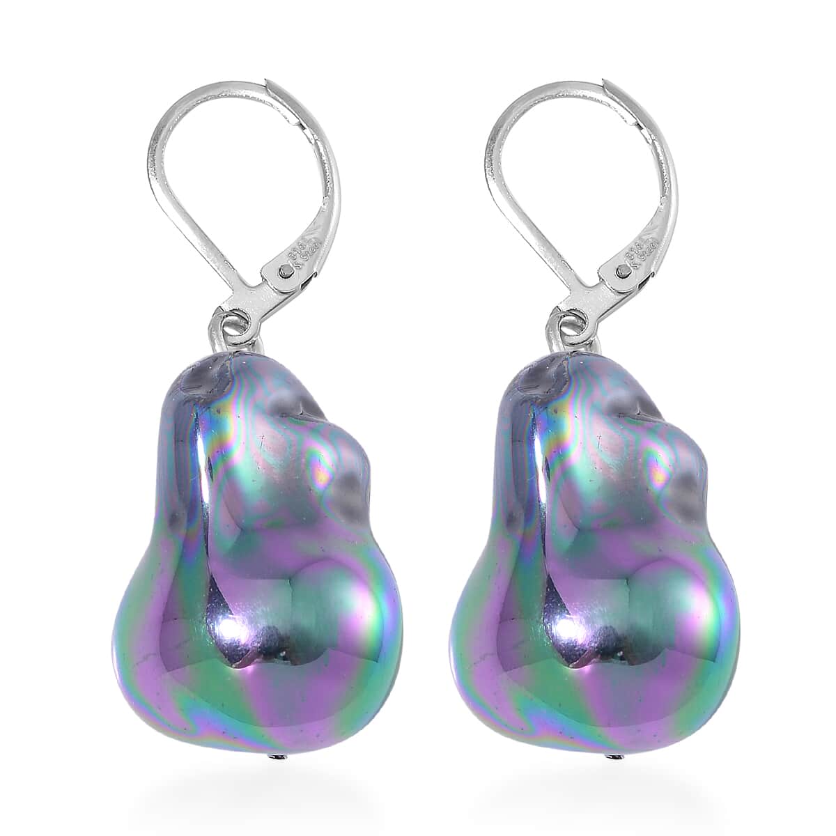 Doorbuster Peacock Color Shell Pearl Lever Back Earrings in Stainless Steel image number 3