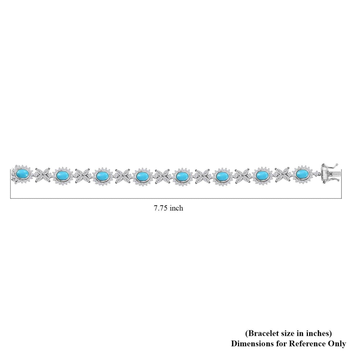 Sleeping Beauty Turquoise and White Zircon 16.80 ctw Sunburst Halo Bracelet in Rhodium Over Sterling Silver (7.25 In) image number 4