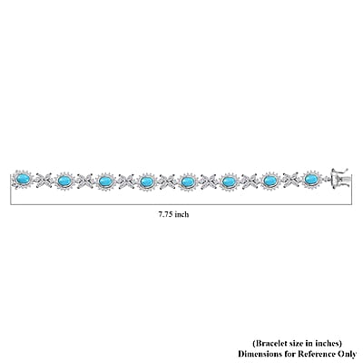 D'Joy Sleeping Beauty Turquoise and White Zircon 14.85 ctw Sunburst Halo Bracelet in Rhodium Over Sterling Silver (7.25 In)