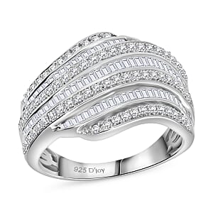 D'Joy Diamond 1.00 ctw Wave Motion Ring in Platinum Over Sterling Silver (Size 10.0)