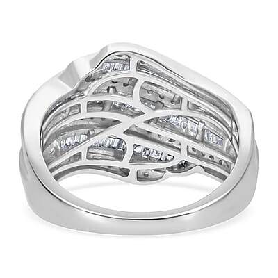 D'Joy Diamond 1.00 ctw Wave Motion Ring in Platinum Over Sterling Silver (Size 10.0)
