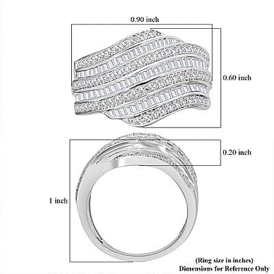 D'Joy Diamond 1.00 ctw Wave Motion Ring in Platinum Over Sterling Silver (Size 10.0)