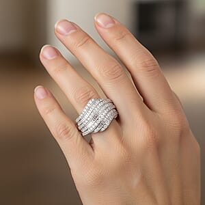 D'Joy Diamond 1.00 ctw Wave Motion Ring in Platinum Over Sterling Silver (Size 7.0)