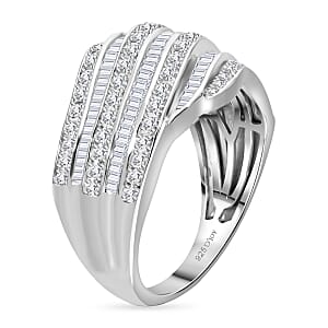 D'Joy Diamond 1.00 ctw Wave Motion Ring in Platinum Over Sterling Silver (Size 7.0)