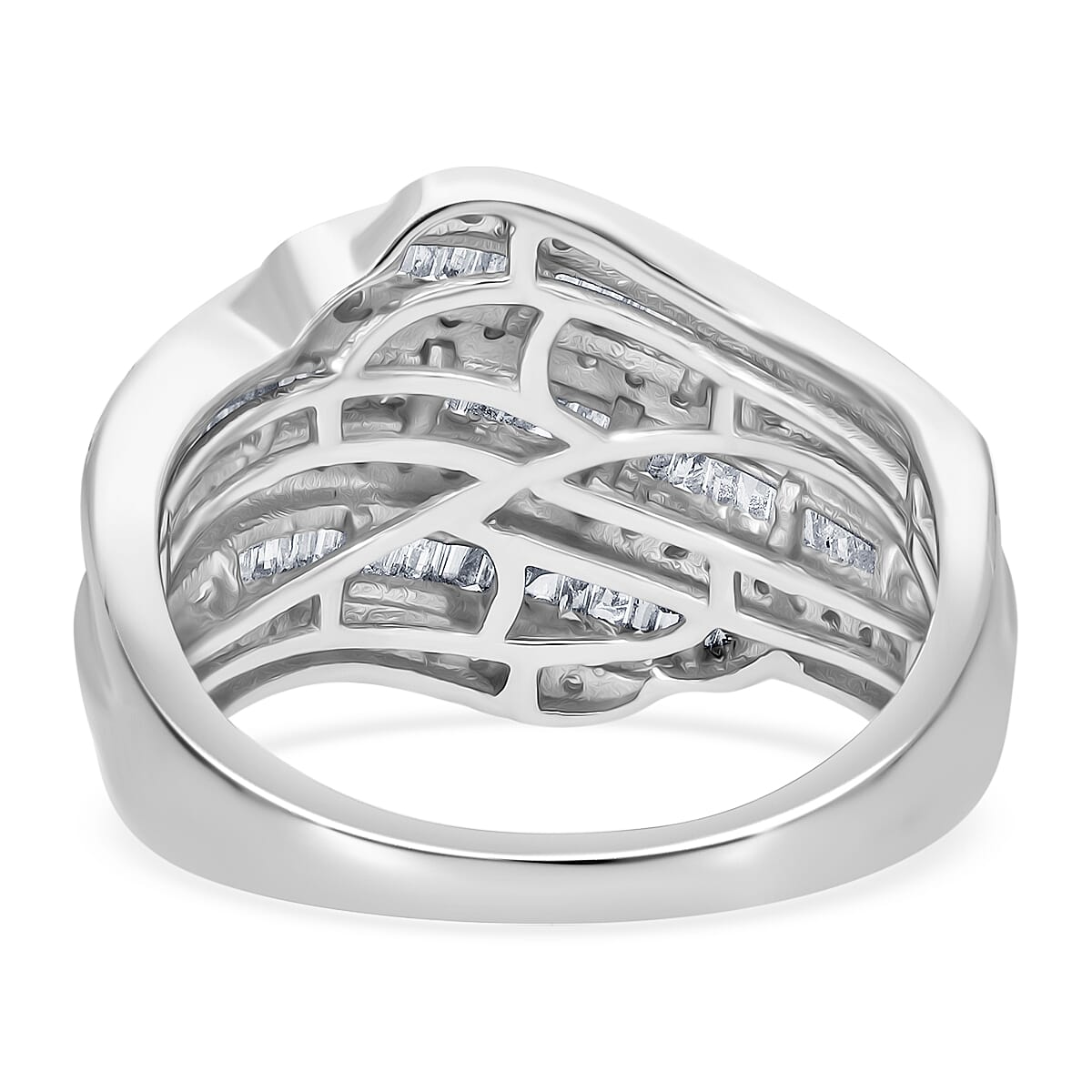 D'Joy Diamond 1.00 ctw Wave Motion Ring in Platinum Over Sterling Silver (Size 7.0) image number 4