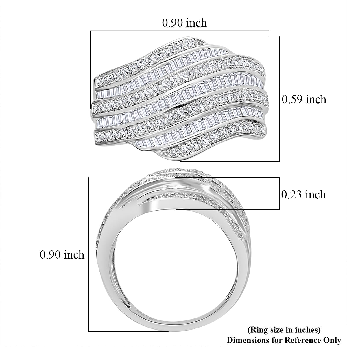 D'Joy Diamond 1.00 ctw Wave Motion Ring in Platinum Over Sterling Silver (Size 7.0) image number 5
