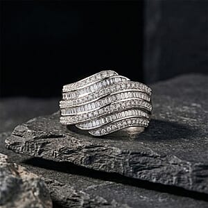 D'Joy Diamond 1.00 ctw Wave Motion Ring in Platinum Over Sterling Silver (Size 9.0)