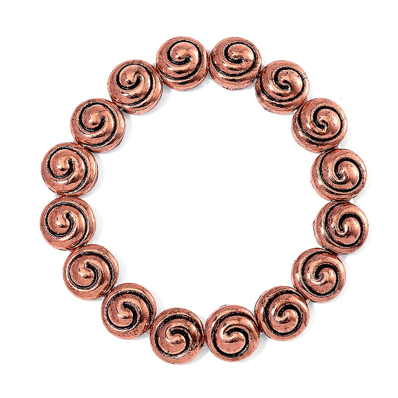 Serene Buddha Statue with Closed Eye Beaded Stretch Bracelet in Rosetone (7.50 In)