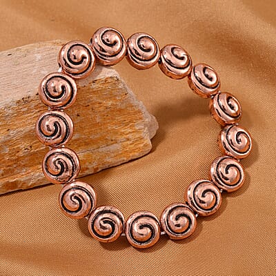 Serene Buddha Statue with Closed Eye Beaded Stretch Bracelet in Rosetone (7.50 In)