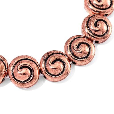 Serene Buddha Statue with Closed Eye Beaded Stretch Bracelet in Rosetone (7.50 In)