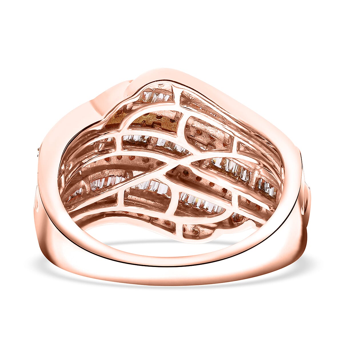 D'Joy Natural Champagne Diamond 1.00 ctw Wave Motion Ring in 18K Vermeil Rose Gold Over Sterling Silver (Size 6.0)